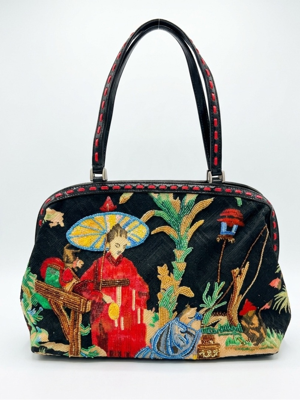 VINTAGE Isabella Fiore Geisha Garden Beaded Embroidered Shoulder Bag Y2K Rare